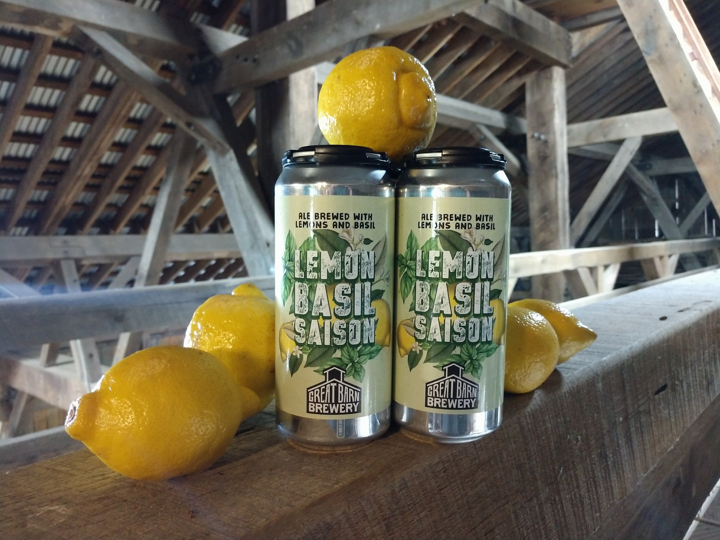 Lemon Basil Saison Case or 4 pack of 16 oz cans Great Barn Brewery